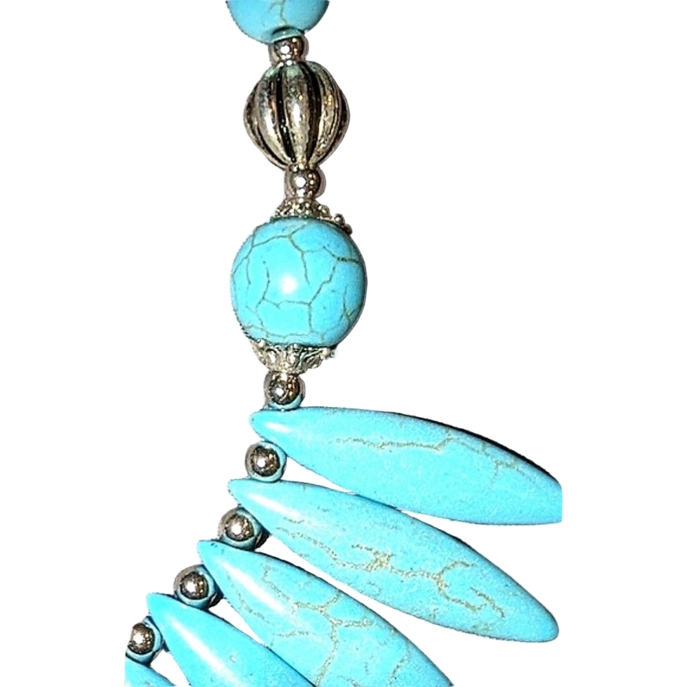 Natural Stone Necklace Vacay Jewelry Blue Malachite Tribal Bohemian Boho Style - Picture 7 of 10